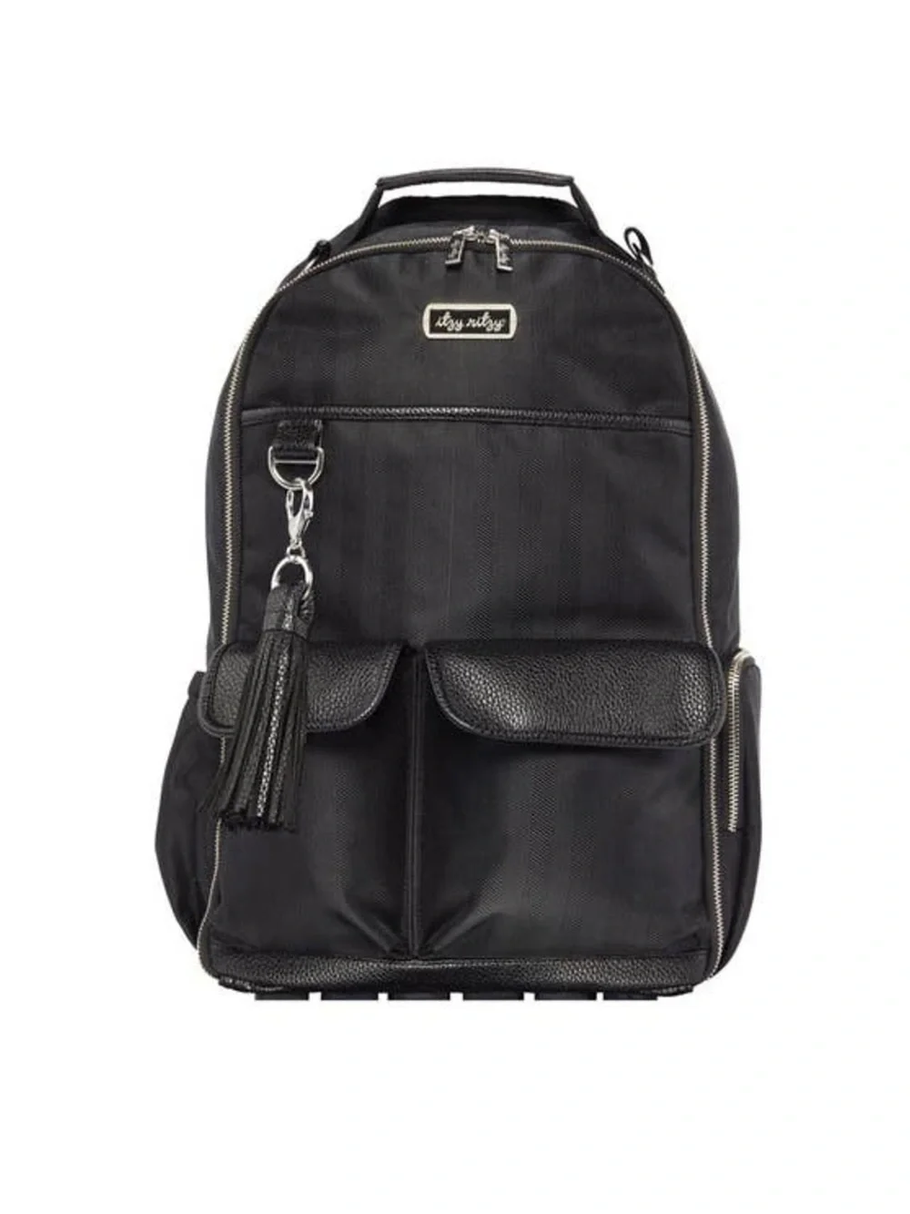 Itzy Ritzy Black Herringbone Boss Bag with Silver Hardware